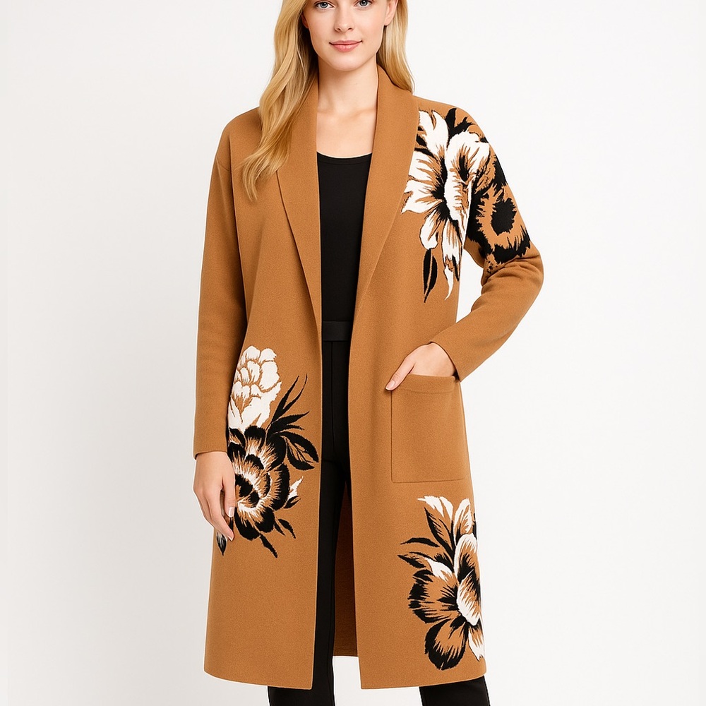 8765.Floral Patterned Tan  CARDIGAN